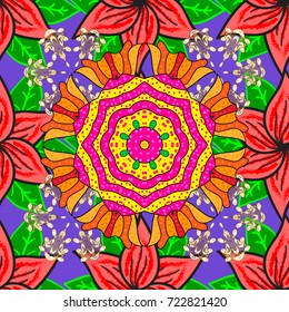 Summer blooming theme. Watercolor painting imitation Vector illustration. Vintage flowers. Pink, violet and green colors. Hand drawn abstract fancy elements.