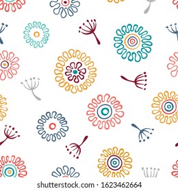 Summer Blossom Flowers. Blue and Yellow Floral Print. Vector 