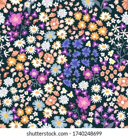 Summer blossom. Seamless print with wild flowers. Vintage collection. Template for textile design, cards, wallpapers, gift wrappings.