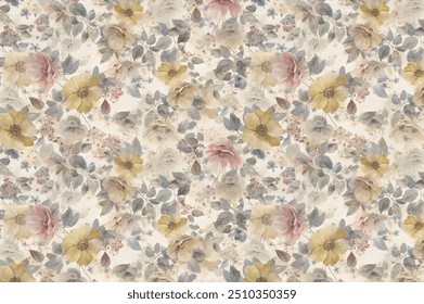 Summer blossoms form a seamless, attractive design. Floral basic diagonal seamless backdrop suitable for textile or book covers, manufacturing, wallpapers, printing, gift wrapping, and scrapbooking. T