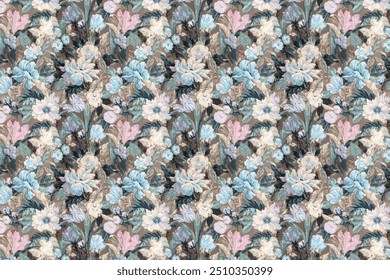 Summer blossoms form a seamless, attractive design. Floral basic diagonal seamless backdrop suitable for textile or book covers, manufacturing, wallpapers, printing, gift wrapping, and scrapbooking. T
