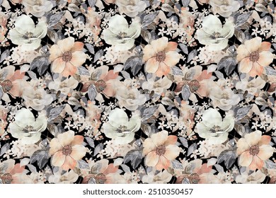 Summer blossoms form a seamless, attractive design. Floral basic diagonal seamless backdrop suitable for textile or book covers, manufacturing, wallpapers, printing, gift wrapping, and scrapbooking. T