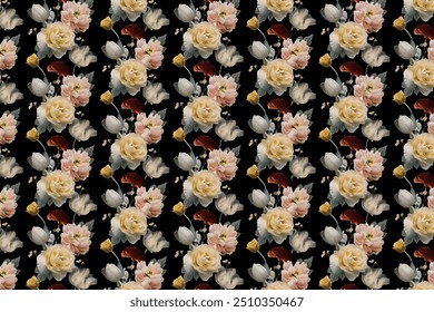 Summer blossoms form a seamless, attractive design. Floral basic diagonal seamless backdrop suitable for textile or book covers, manufacturing, wallpapers, printing, gift wrapping, and scrapbooking. T