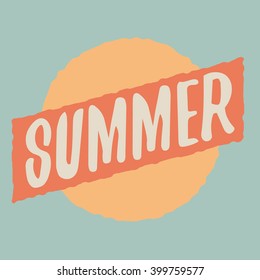 Summer blue background with sun and text. Summer poster with lettering. 