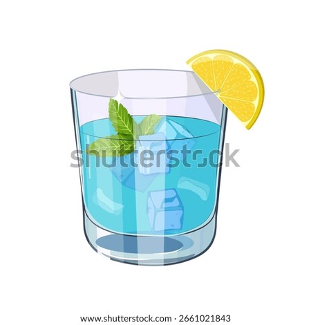 A summer blue cocktail with lemon and mint. Vector illustration on an isolated background. To complement the menu, invitations, and holidays.