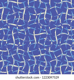 Summer Blue Net Pattern Seamless Vector Pattern. Hand Drawn Interlocking Mesh Texture Illustration for Geometric Fashion Prints, Beach Packaging, Trendy Textiles Cloth Backdrop. Kids Room Home Decor.
