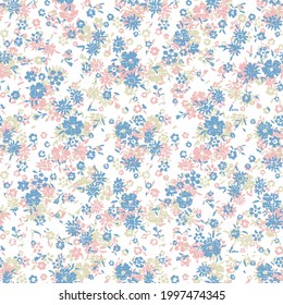 Summer blue and pink Cute floral pattern in the small flower. Ditsy print. Seamless vector texture. Beautiful textured ditsy floral seamless background