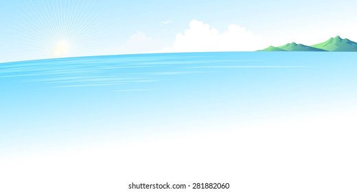 Summer blue sea landscape. Vector illustration. EPS 10