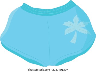 Summer blue shorts with a palm tree. Vacation on the beach. Clothing for the sea and holidays. Vector. Flat style.