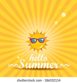 summer blue sky with sun wearing sunglasses . vector summer illustration. summer holiday.