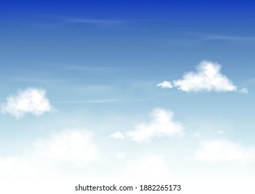 Cielo azul veraniego con nubes blancas, horizonte de primavera matutina, fondo de malla vectorial de la naturaleza en los días soleados Verano, Día del Medio Ambiente Mundial 