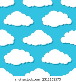 Summer blue sky with white clouds seamless pattern. CMYK color mode ready to print.