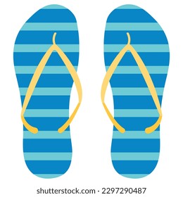 Summer blue striped flip flops. Vector flat illustration