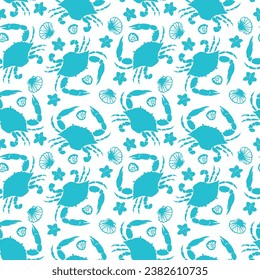 summer blueand white pattern. Crab,Watercolor,Seamless,Pattern,,Marine,Texture,pattern,With,Crabs
