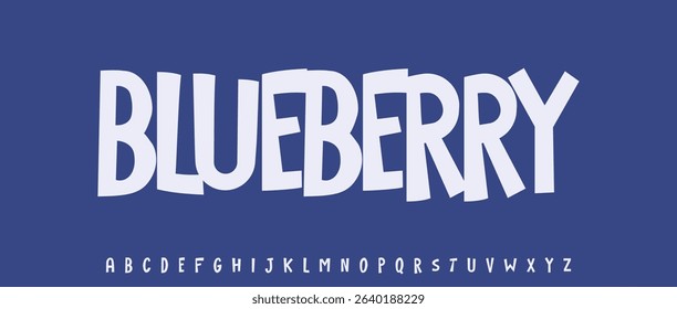 Summer Blueberry title, joyful lettering, cartoon funny typography. Childish font for friendly logo headline of culinary recipe book, sweets, ice cream title. Food typographic design. Vector typeset.