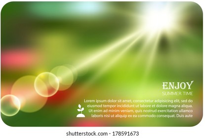 summer blur background with sun burst