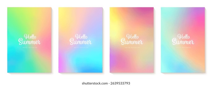 Summer blur gradient backgrounds set. Bright colorful summer colors. Sunset and sunrise sky colors. Green, blue, purple, orange, yellow. Great for covers, branding, poster, banner. Vector illustration