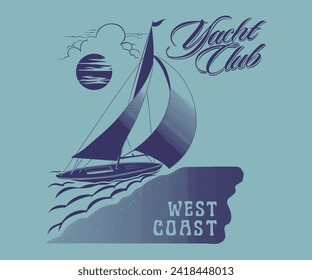 summer boat club vector design, west coast yacht club artwork for t shirt, sticker poster , graphic print, summer t shirt design, beach tour 