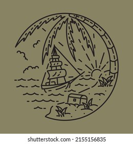 Ilustración gráfica de verano y barco diseño de camisetas vectoriales