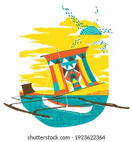 summer boat surfing beach tropical vinta design vector