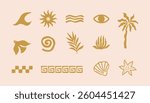 Summer boho beach sea elements set. Vector vacation logo and travel print design templates. Tropical concept illustration.