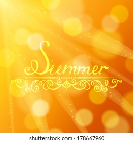 Summer bokeh lights. Yellow defocused background. There is place for your text.