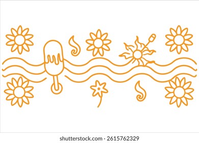 summer border design with one open side, ideal for stationery or journal pages