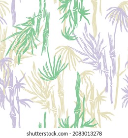 Summer botanic wallpaper with bamboo stems.  Floral white  seamless pattern. Vector illustration.