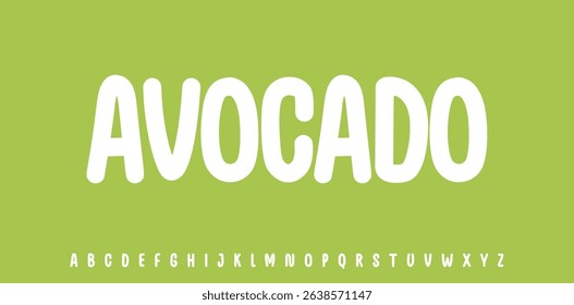 Summer botanical berry, Avocado lettering, cartoon joyful alphabet, rounded font for bright fresh product headline, friendly logo. Childish typographic design. Packaging typography. Vector typeset