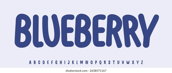 Summer botanical berry, Blueberry lettering, cartoon joyful alphabet, playful font for bright fresh product headline, friendly logo. Childish typographic design. Packaging typography. Vector typeset