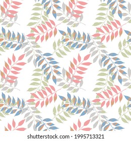 Summer Botanical seamless pattern of delicate and stylized leaves, Nature flowers and leaves seamless pattern. 