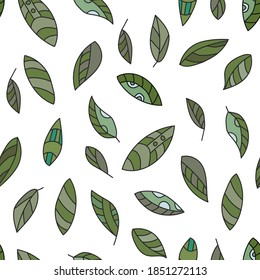 Summer botanical seamless pattern . Stylized green leaves of trees. Theme of ecology, environment, nature protection. For paper, covers, fabric, gift wrapping.