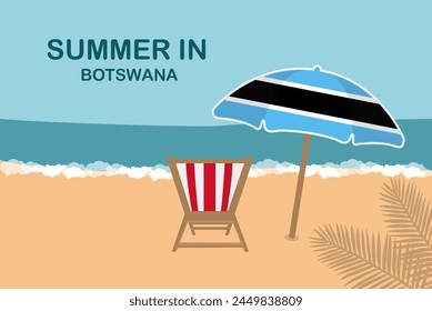 Summer in Botswana, beach chair and umbrella, vacation or holiday in Botswana, vacation concept vector design, summer holiday, sea sand sun, travel and tourism idea