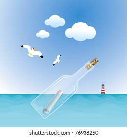 summer bottle in the sea vector graphic