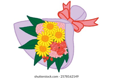 Summer bouquet hand drawn illustration card