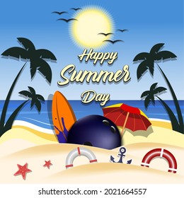 Summer bowling poster. Happy summer day. Pattern for design poster, logo, emblem, label, banner, icon. Bowling template on isolated background. Vector illustration