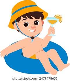 Niño de verano sosteniendo la bebida fresca ilustración