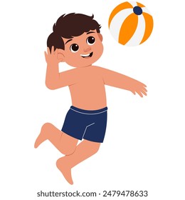 Summer Boy Playing Beach Ball Illustration