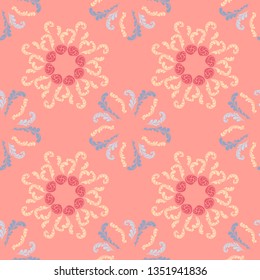Summer branches elegant seamless floral motif pattern, stylized flowers organic print, vector ornate background. Classic floral stylized organic seamless fabric vector with flowers and twigs.