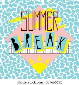 Summer break - card template in retro eighties style 1