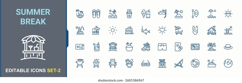 Summer Break simple icon. Contains outline symbols like holiday, beach, recreation, sun, sea, relaxation and more. Summer simple icon. Thin line icons set. Vector illustration. Pixel perfect.