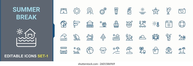 Summer Break simple icon. Contains outline symbols like holiday, beach, recreation, sun, sea, relaxation and more. Summer simple icon. Thin line icons set. Vector illustration. Pixel perfect.