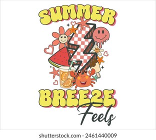 Summer breeze feels Retro Groovy T-shirt, Summer T-shirt Design, Summer Vibes, Beach Quotes, Beach Vibes, Summer Quote, 70s Retro, Ocean, Vacation Quotes, Cut Files For Cricut and Silhouette