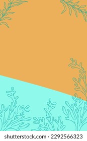 Summer bright abstract background for the banner. Vertical. With plants, palm leaves, dots. Design for phone wallpapers, posters. postcards. Vector illustration.