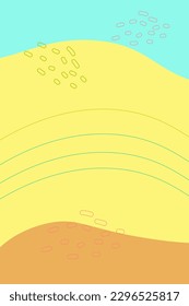 Summer bright abstract background for the banner. Vertical. With plants, palm leaves, dots. Design for phone wallpapers, posters. postcards. Vector illustration.