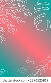 Sommer heller abstrakter Hintergrund für das Banner. Vertikal. Gradient. Mit Pflanzen, Palmblättern, Punkten. Design für Bildschirmhintergründe, Poster. Postkarten. Vektorgrafik.