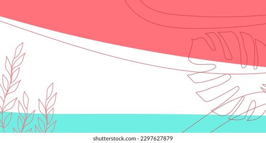 Verano brillante fondo abstracto para el afiche. Horizontal, con plantas, hojas de palma, puntos. Diseño de fondo de escritorio para afiches, salvapantallas. Ilustración vectorial.