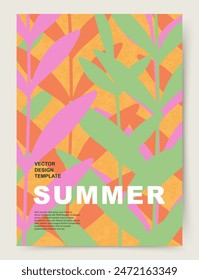 Summer bright background with abstract flowers and leaves. Modern art minimalist style design template. Vector illustration for branding, banner, cover, label, poster, sales, ads