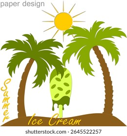 Summer bright background design. Colored vector image in paper cut style.