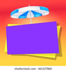 Summer bright banner with umbrella on bright, hot background. Design of summer promotional poster, editable vector illustration.